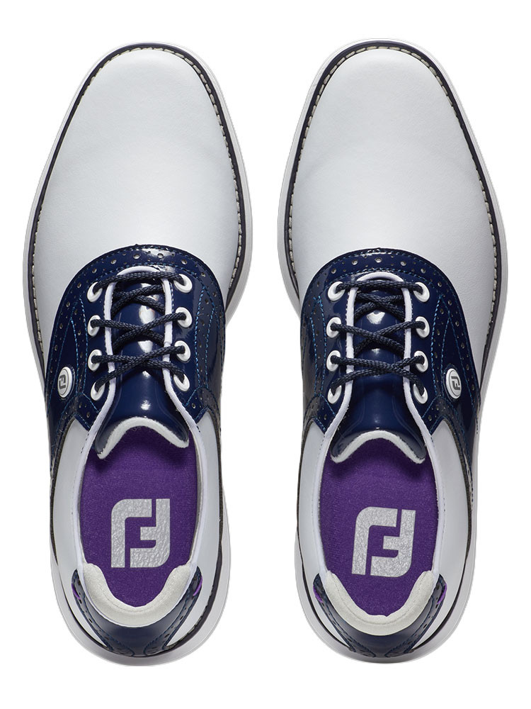 FootJoy Women's FJ Traditions Spikeless Golf Shoes White/Navy GolfBox
